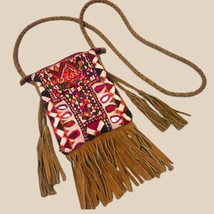 Vintage Hand Woven Brown Suede with Tassels Crossbody bag Made in India
